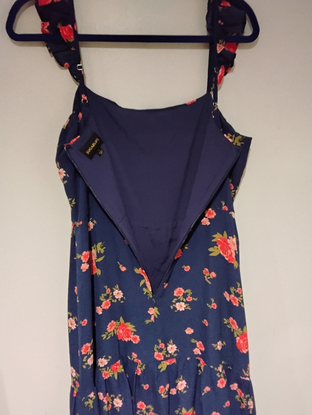 Sugarlips Navy Maxi Dress with Red Floral Print - Picture 6 of 9